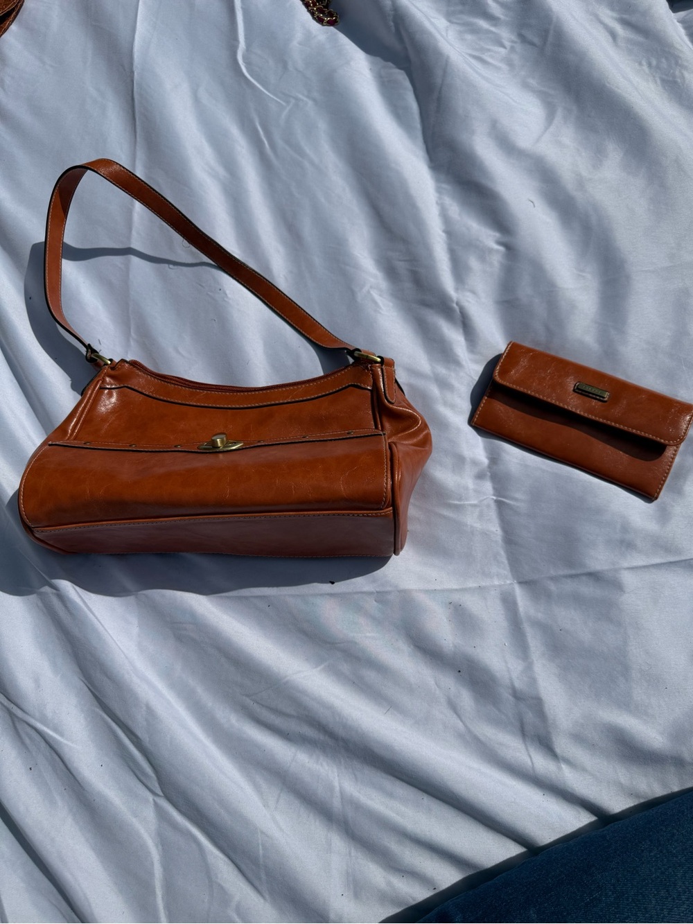 Strada Tan Vinyl Shoulder Bag with Matching Wallet